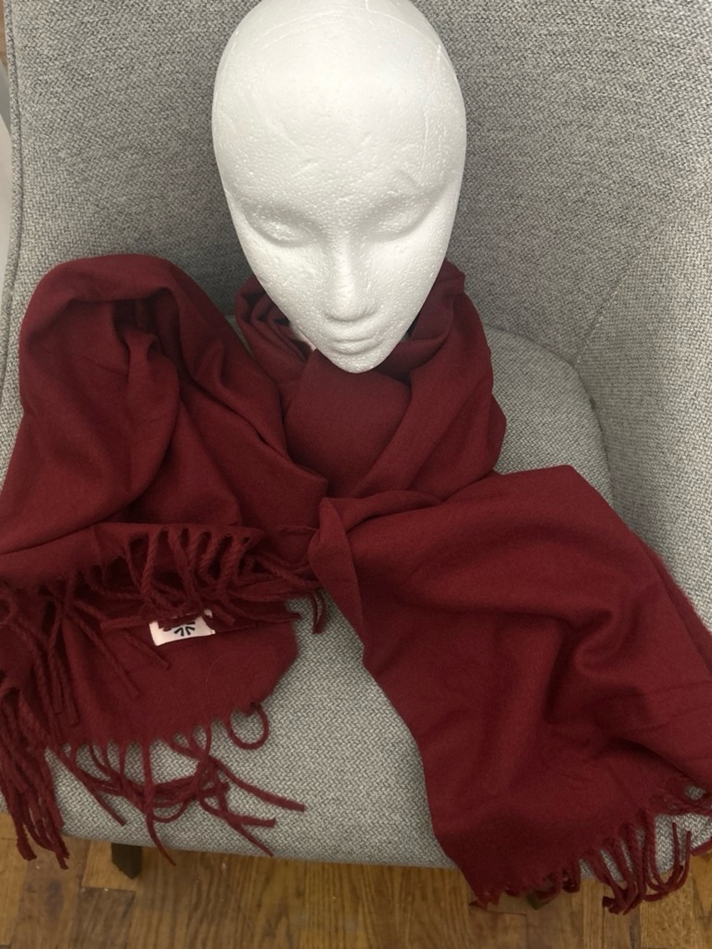 Plush Burgundy Fringed Wrap Scarf - Women's Cozy Layer